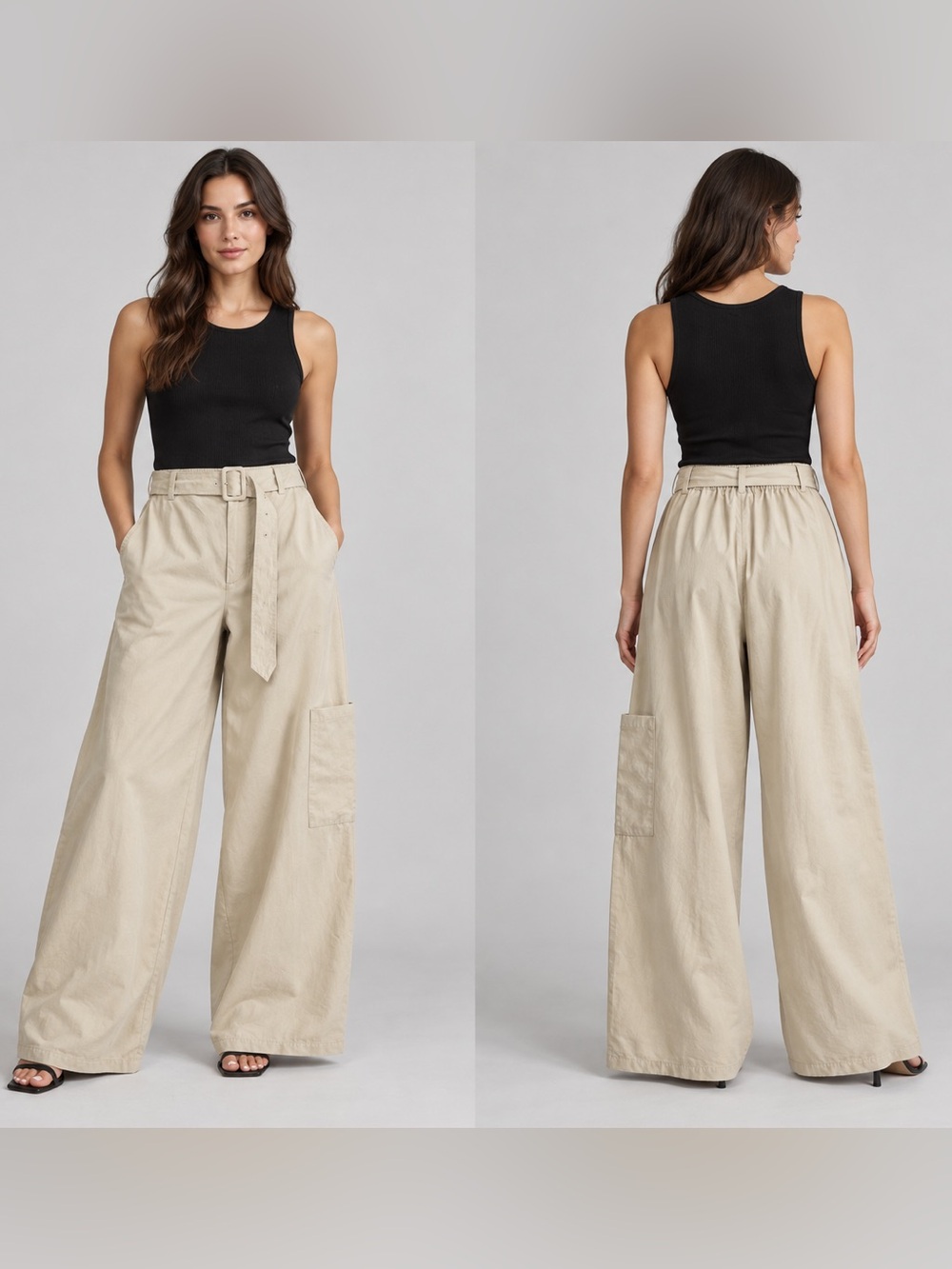SCOOP Women’s Size 12 Beige Extra Wide Leg Cargo Pants with Belt